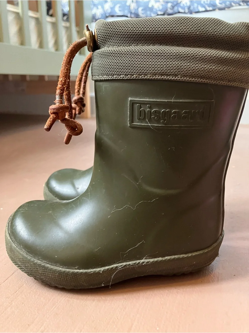 Bisgaard toddler wool-lined rubber boots in olive green
